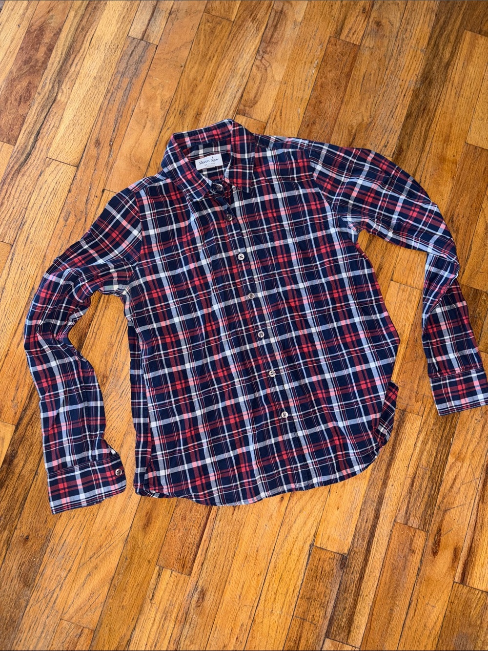 Steve Alan Size M Plaid Button-Up Shirt - Navy & Red